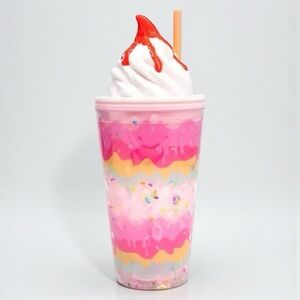 Bewaltz Strawberry Milkshake Tumbler Cup Whipped Cream Lid Pink Kawaii NWT